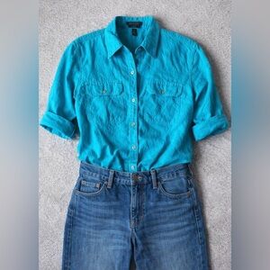 Lauren Ralph Lauren Blue Linen Button Down Shirt M